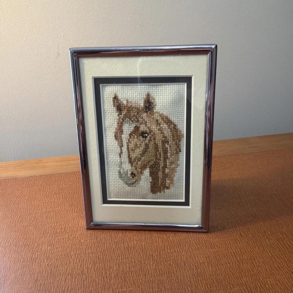 Cross Stitch Horse Head Framed Picture 5x7